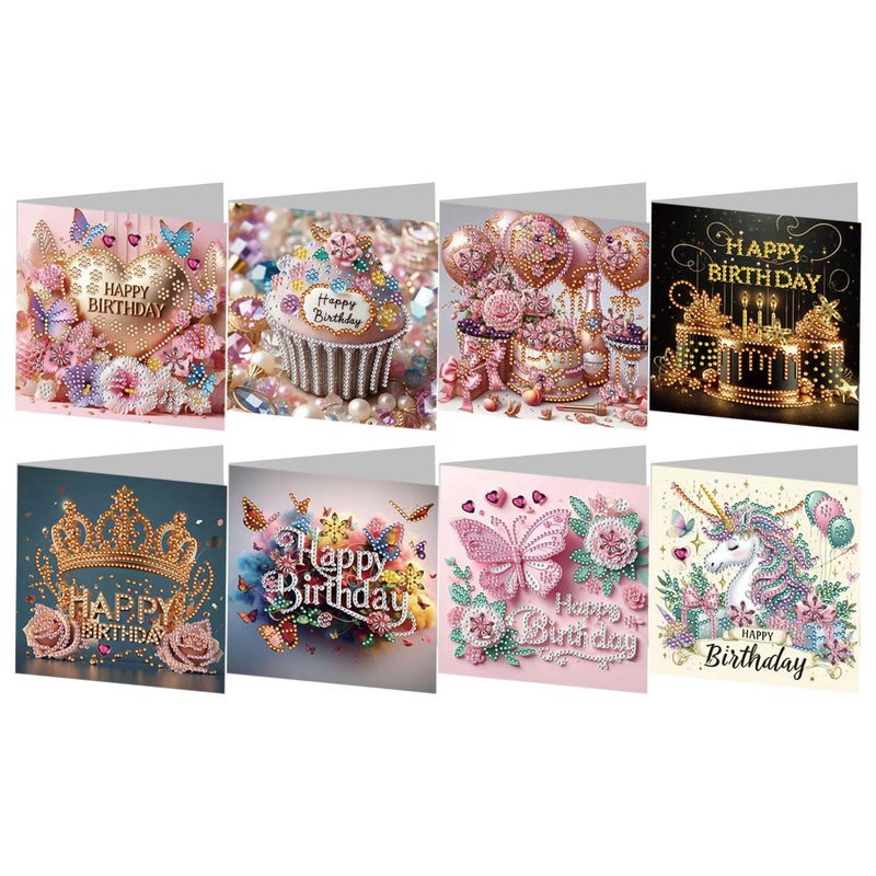 JBTM24 8 Pack 5D DIY Diamond Painting Cards Kit Diamond Art Birthday Holiday Greeting Card Art Crafts Kit Creative Gift with Envelope Card Making Kits for Adults Birthday - Image 3