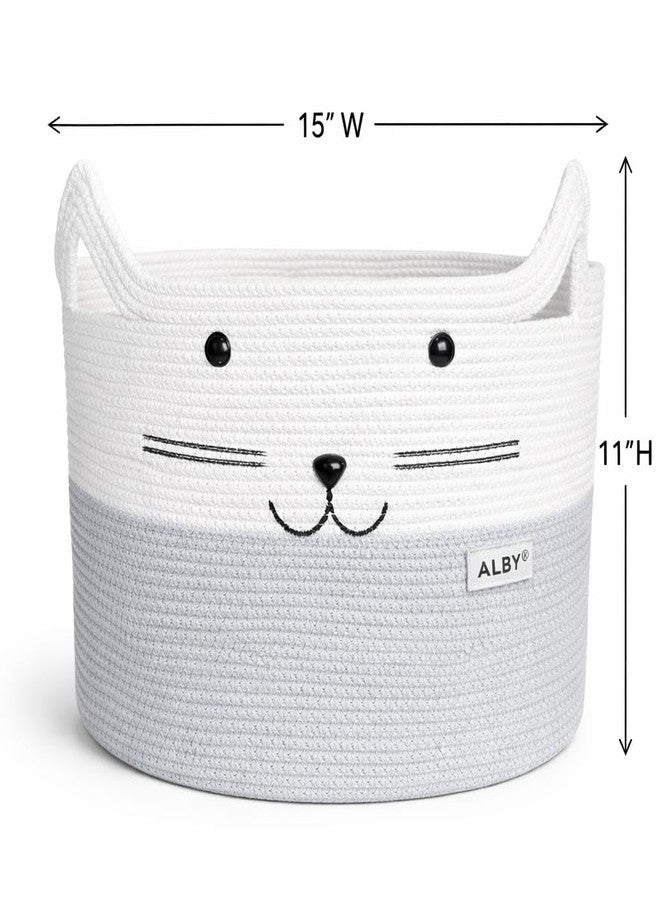ALBY® Decor Basket, Nursery Basket for Baby Clothes, Toys, Laundry, Blanket, Cute Animal Storage Box, Large Woven Gift for Kids, Baby Showers- (WHITE & GREY, 15.7" W x 11.8" H) - Image 2