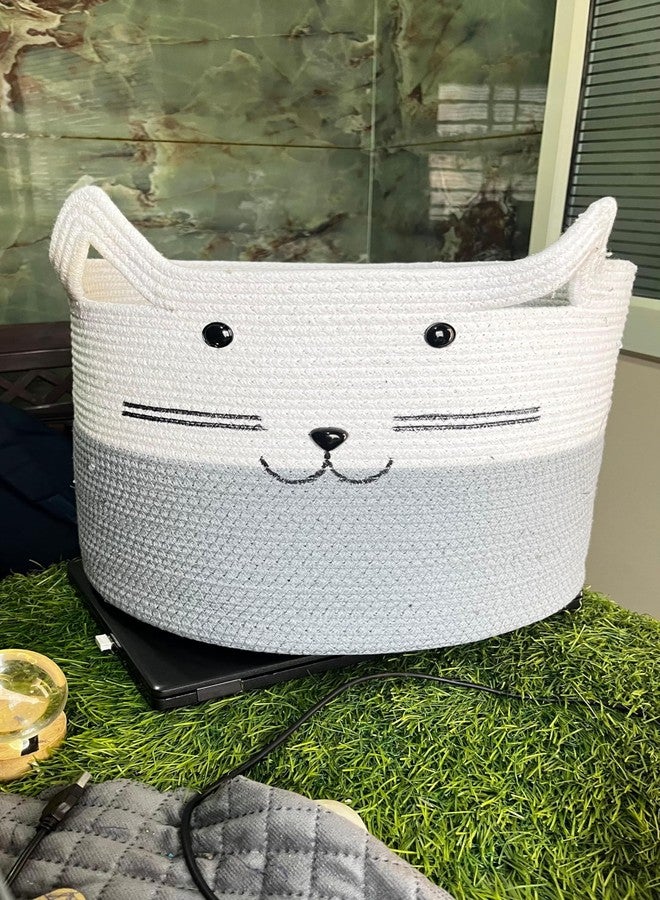 ALBY® Decor Basket, Nursery Basket for Baby Clothes, Toys, Laundry, Blanket, Cute Animal Storage Box, Large Woven Gift for Kids, Baby Showers- (WHITE & GREY, 15.7" W x 11.8" H) - Image 3