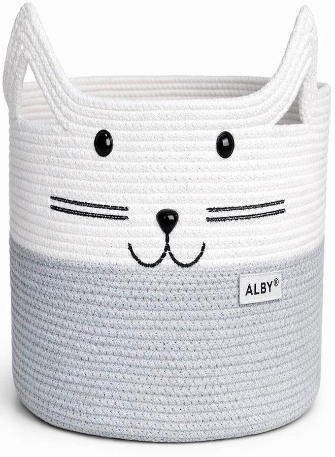 ALBY® Decor Basket, Nursery Basket for Baby Clothes, Toys, Laundry, Blanket, Cute Animal Storage Box, Large Woven Gift for Kids, Baby Showers- (WHITE & GREY, 15.7" W x 11.8" H) - Image 1