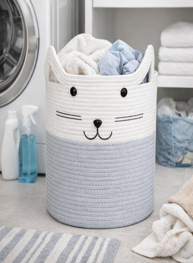 ALBY® Decor Basket, Nursery Basket for Baby Clothes, Toys, Laundry, Blanket, Cute Animal Storage Box, Large Woven Gift for Kids, Baby Showers- (WHITE & GREY, 15.7" W x 11.8" H) - Image 5
