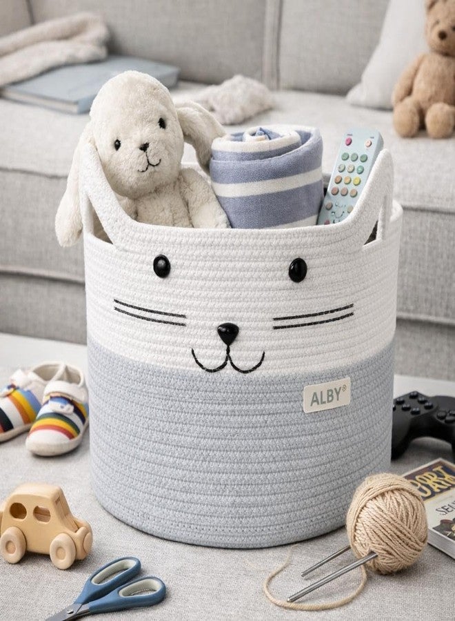 ALBY® Decor Basket, Nursery Basket for Baby Clothes, Toys, Laundry, Blanket, Cute Animal Storage Box, Large Woven Gift for Kids, Baby Showers- (WHITE & GREY, 15.7" W x 11.8" H) - Image 4