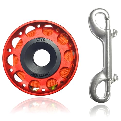 nitescuba Scuba Diving Reel 101FT Finger Reel with Dive Double-Ended Bolt Snap Clip Aluminum Scuba Dive Finger Spool Reel for Snorkeling Diving Fishing,red - Image 1