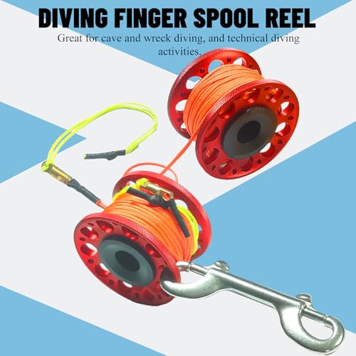 nitescuba Scuba Diving Reel 101FT Finger Reel with Dive Double-Ended Bolt Snap Clip Aluminum Scuba Dive Finger Spool Reel for Snorkeling Diving Fishing,red - Image 2