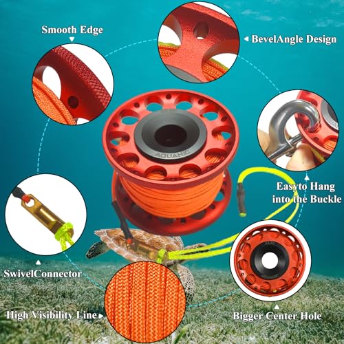 nitescuba Scuba Diving Reel 101FT Finger Reel with Dive Double-Ended Bolt Snap Clip Aluminum Scuba Dive Finger Spool Reel for Snorkeling Diving Fishing,red - Image 4