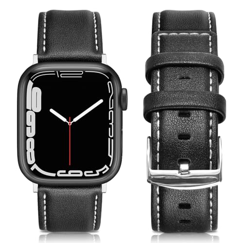 EDIMENS Leather Bands Compatible with Apple Watch 49mm 45mm 42mm 44mm Band Men Women, Vintage Genuine Leather Wristband Replacement Band Compatible for Apple Watch iwatch Series 9 8 7 6 5 4 3 2 1 SE2 - Image 1