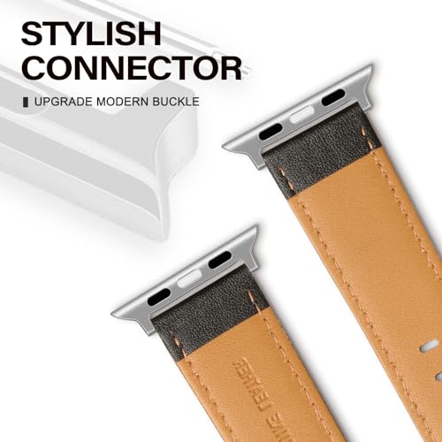 EDIMENS Leather Bands Compatible with Apple Watch 49mm 45mm 42mm 44mm Band Men Women, Vintage Genuine Leather Wristband Replacement Band Compatible for Apple Watch iwatch Series 9 8 7 6 5 4 3 2 1 SE2 - Image 4