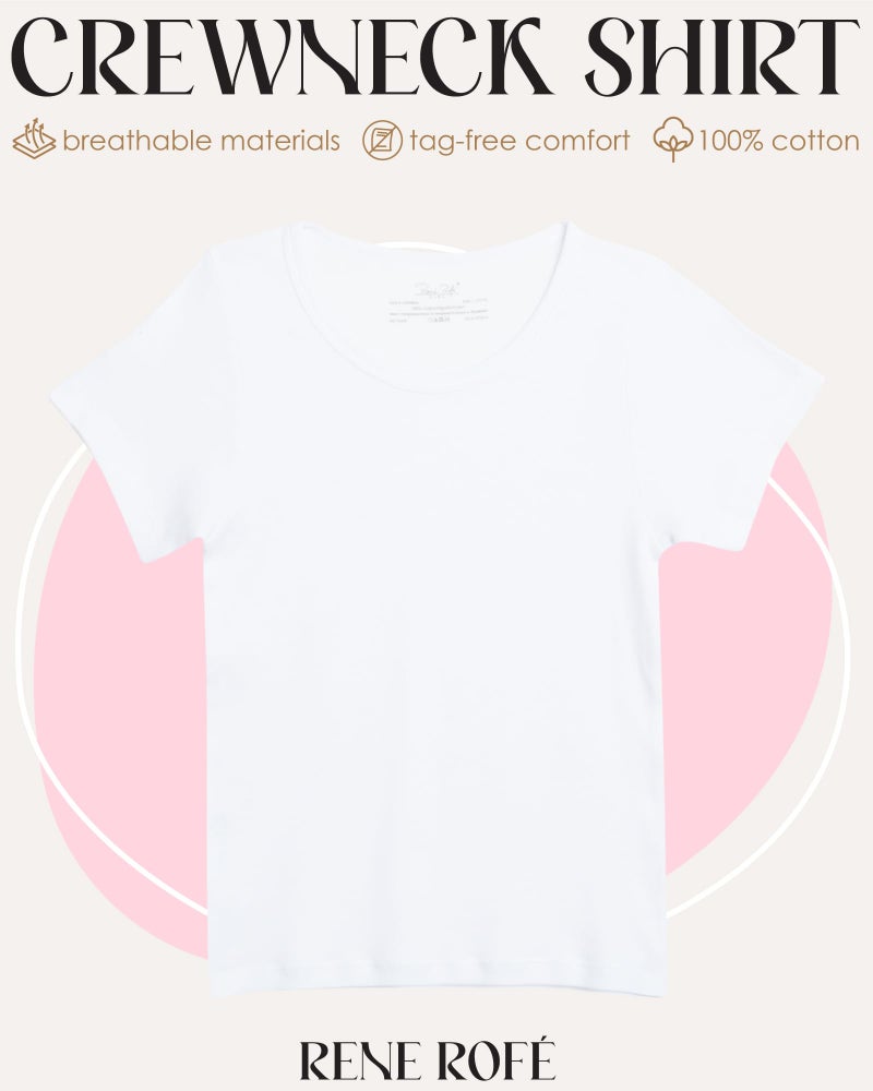 Rene Rofe Girls' Undershirt - 6 Pack Soft and Breathable No Show Crewneck Cotton Shirt - Basic Tee Shirts for Girls (2T-14), Size 7-8, White - Image 2