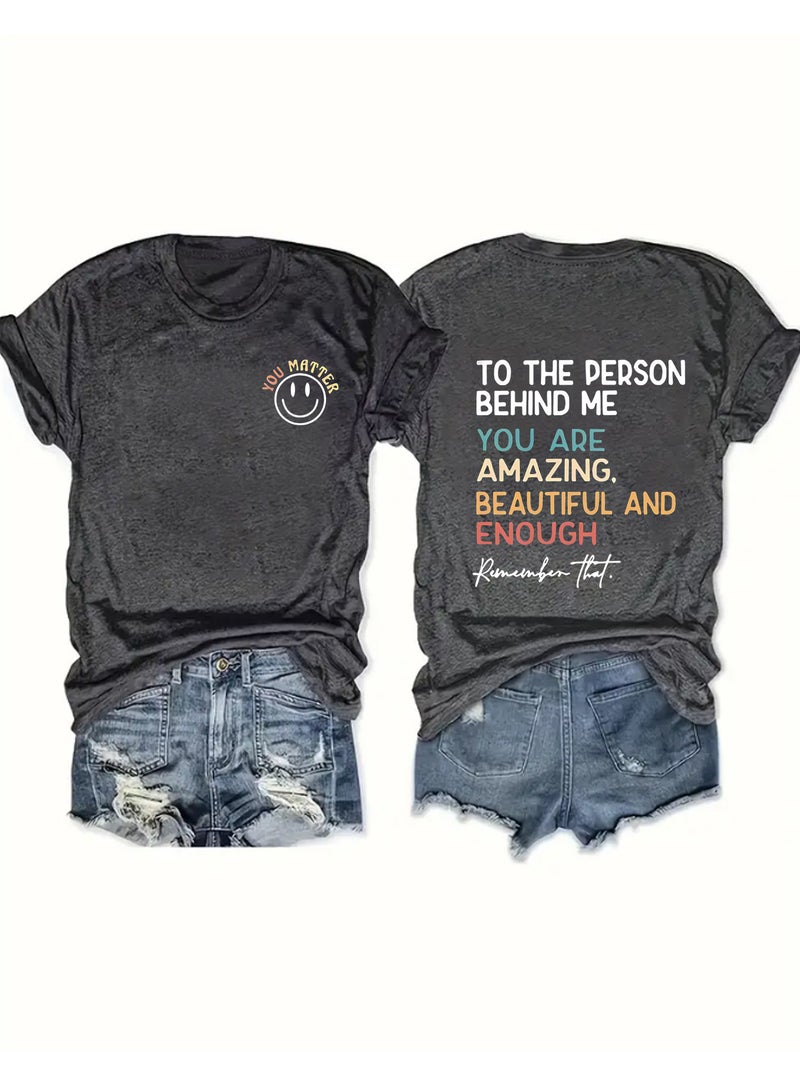 Europe and the United States summer womens TO THE YOU smiley face printing round neck short sleeve T-shirt casual fashion T-shirt foreign trade explosions flower black - Image 1
