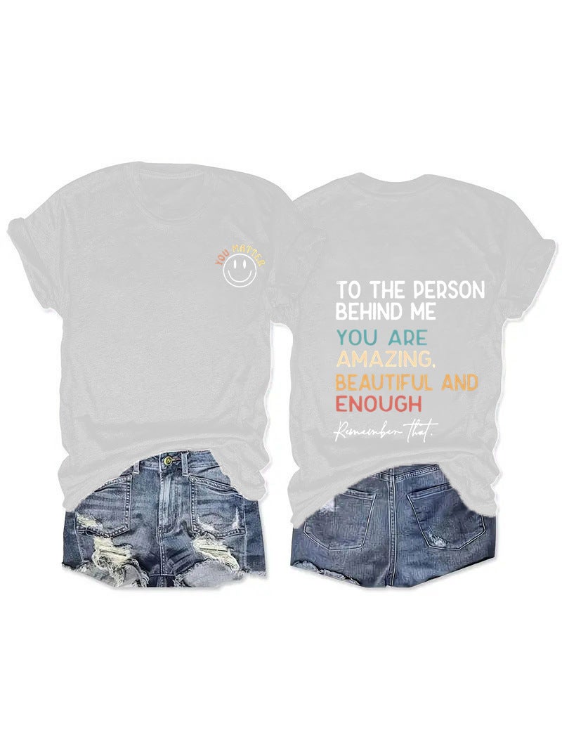 Europe and the United States summer womens TO THE YOU smiley face printing round neck short sleeve T-shirt casual fashion T-shirt foreign trade explosions flower black - Image 5