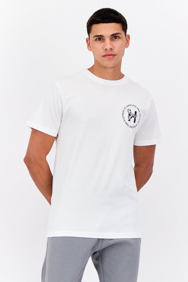 Henleys Men Crew Neck Short Sleeves Brand Logo T-Shirt, White - Image 1