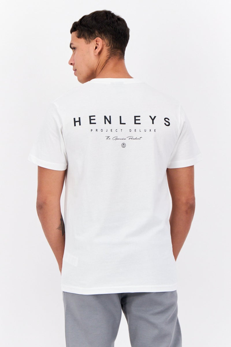 Henleys Men Crew Neck Short Sleeves Brand Logo T-Shirt, White - Image 3