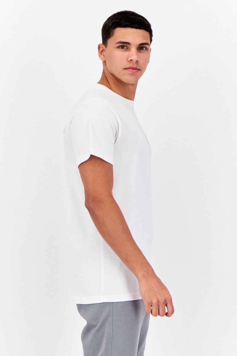 Henleys Men Crew Neck Short Sleeves Brand Logo T-Shirt, White - Image 2