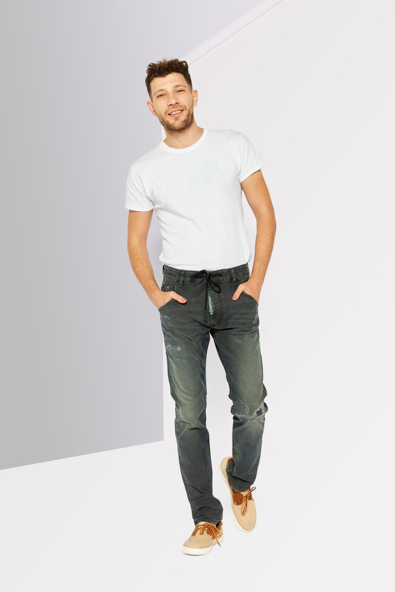 DIESEL جينز دنيم مغسول للرجال بقصة عادية، أسود مغسول - Image 2