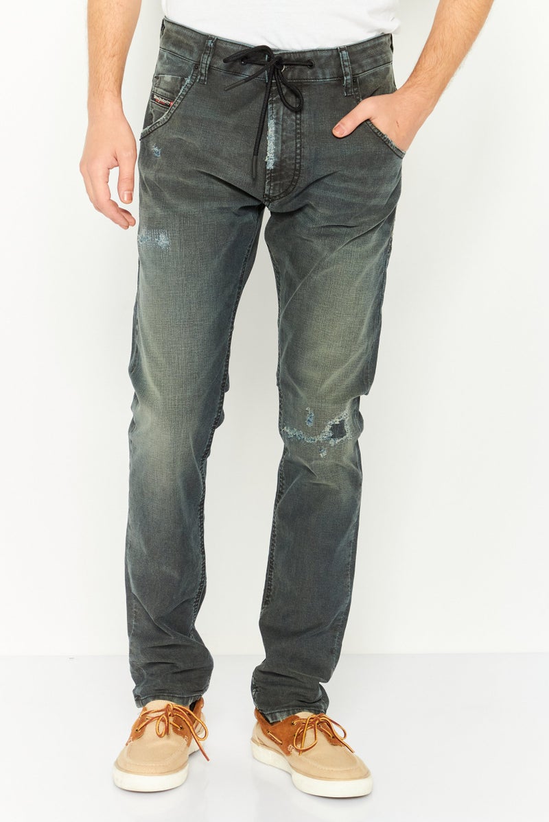 DIESEL جينز دنيم مغسول للرجال بقصة عادية، أسود مغسول - Image 1