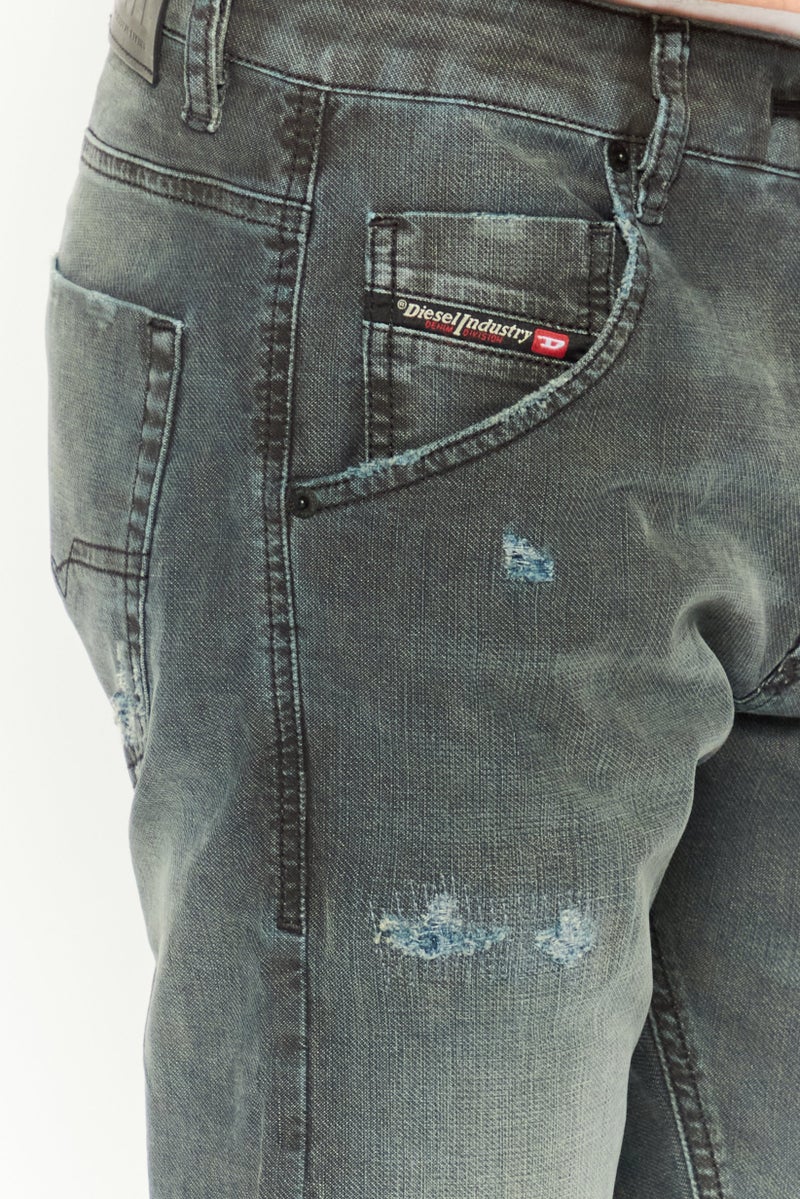 DIESEL جينز دنيم مغسول للرجال بقصة عادية، أسود مغسول - Image 3