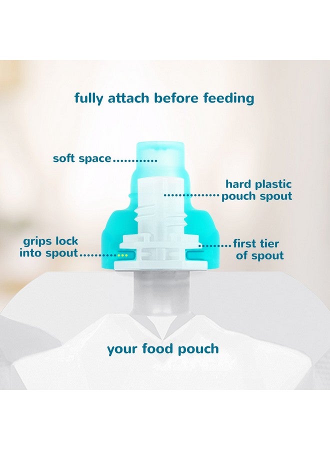 ChooMee SoftSip Food Pouch Top | Baby Led Weaning | No Spill Flow Control Valve, Protects Childs Mouth, 100% Silicone, BPA Free | Orange Aqua, 4 CT - Image 2