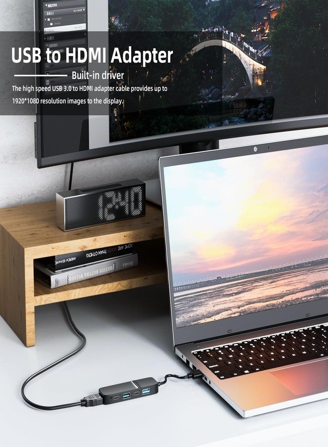 Eanetf USB to HDMI Adapter, Eanetf Dual USB C USB A 3.0 Hub: 5 Ports with 2* USB-C and 2* USB-A and 1* HDMI Extend for TV,DVD Player,Projector,Monitor,Laptop,PS4,Flash Drive, HDD,Xbox, Printer etc - 5 in 1 - Image 4