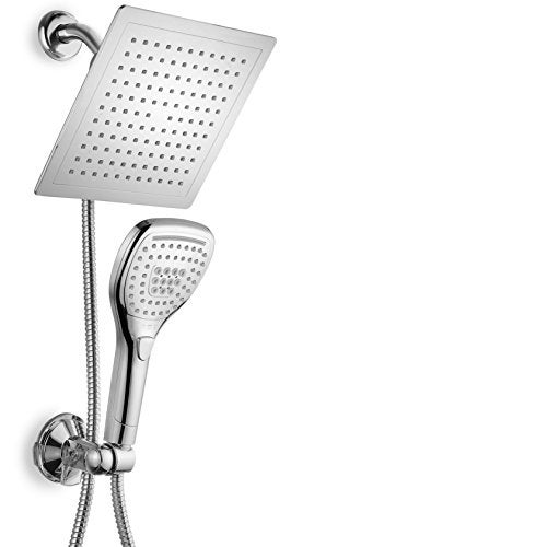 Dream Spa Ultra-Luxury 9" Rainfall Shower Head/Handheld Combo. Convenient Push-Button Flow Control Button for easy one-handed operation. Switch flow settings with the same hand! Premium Chrome - Image 1