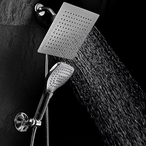 Dream Spa Ultra-Luxury 9" Rainfall Shower Head/Handheld Combo. Convenient Push-Button Flow Control Button for easy one-handed operation. Switch flow settings with the same hand! Premium Chrome - Image 4