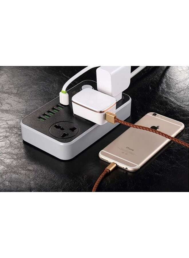 6-USB Ports Power Strip أسود / رمادي 162 x 97 x 38millimeter - Image 3