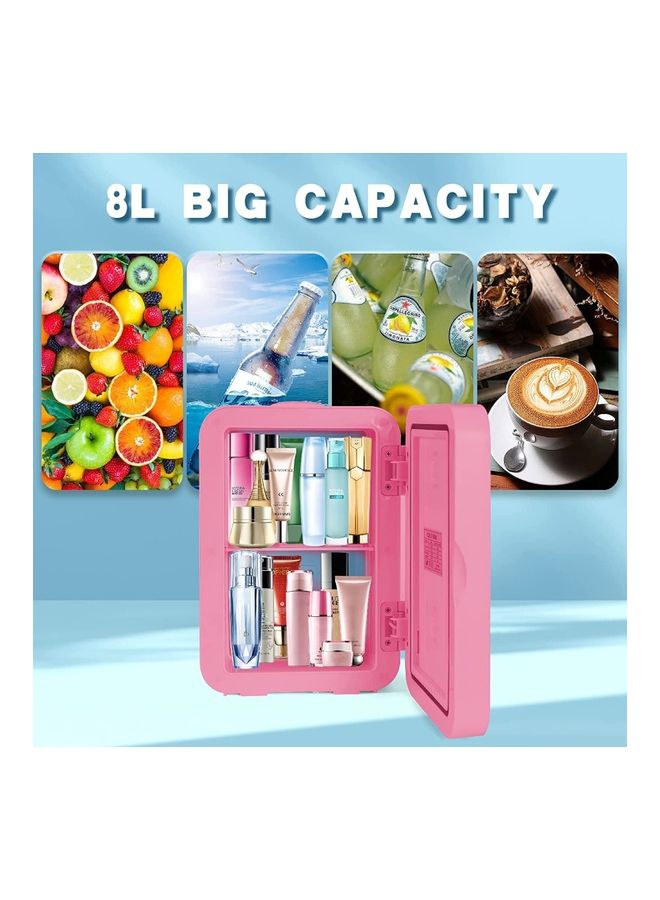 Arabest Portable 8L Mini Makeup Fridge with LED Light Mirror Cosmetic Storage Cooler and Warmer Freezer Pink - Image 4