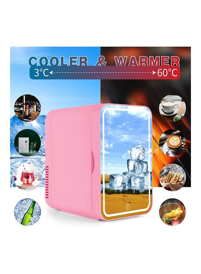 Arabest Portable 8L Mini Makeup Fridge with LED Light Mirror Cosmetic Storage Cooler and Warmer Freezer Pink - Image 3