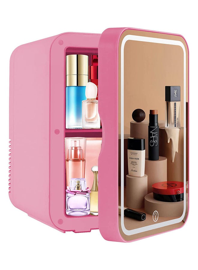 Arabest Portable 8L Mini Makeup Fridge with LED Light Mirror Cosmetic Storage Cooler and Warmer Freezer Pink - Image 1