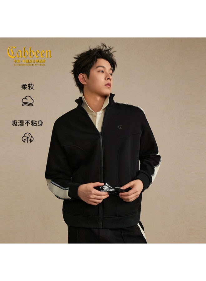 Cabbeen Jacket Side Color-blocked Ribbon Wheat Grain Pique Jacquard Design 26 Spring Outerwear - Image 2