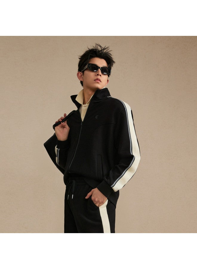 Cabbeen Jacket Side Color-blocked Ribbon Wheat Grain Pique Jacquard Design 26 Spring Outerwear - Image 5