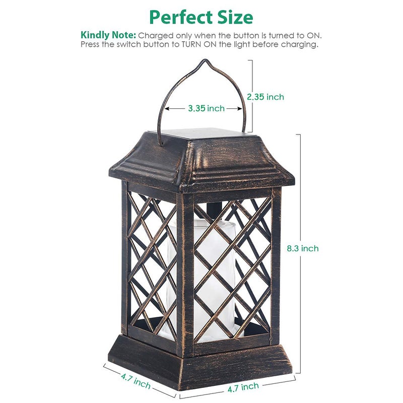 TomCare Solar Lights Outdoor Flickering Flame Metal Solar Lantern Outdoor Hanging Decorative Lanterns Heavy Duty Waterproof Umbrella Decorations Lighting for Patio Garden Deck Yard, 2 Pack (Bronze) - Image 4