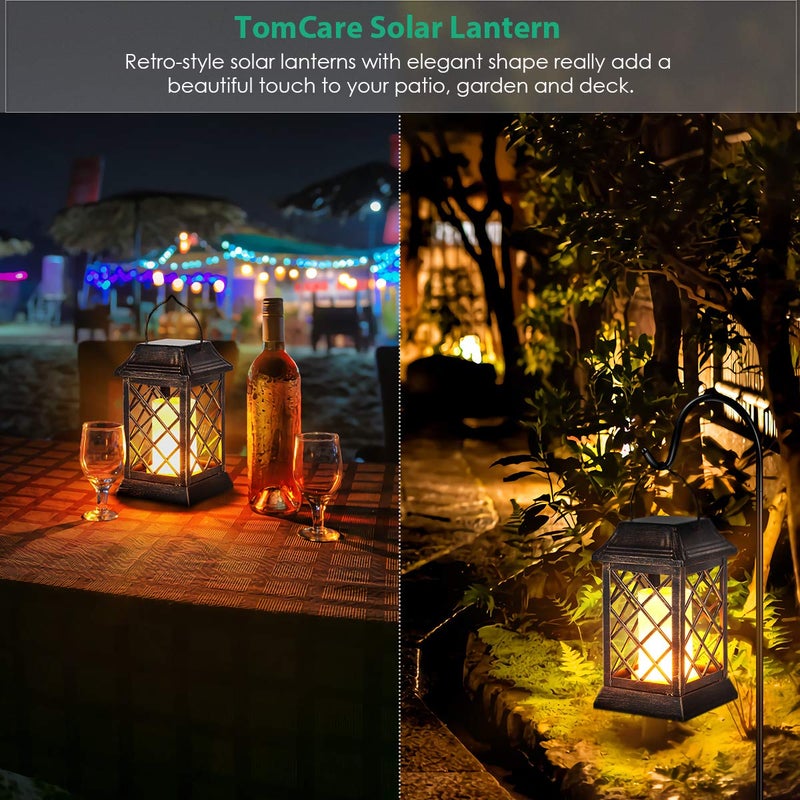 TomCare Solar Lights Outdoor Flickering Flame Metal Solar Lantern Outdoor Hanging Decorative Lanterns Heavy Duty Waterproof Umbrella Decorations Lighting for Patio Garden Deck Yard, 2 Pack (Bronze) - Image 5