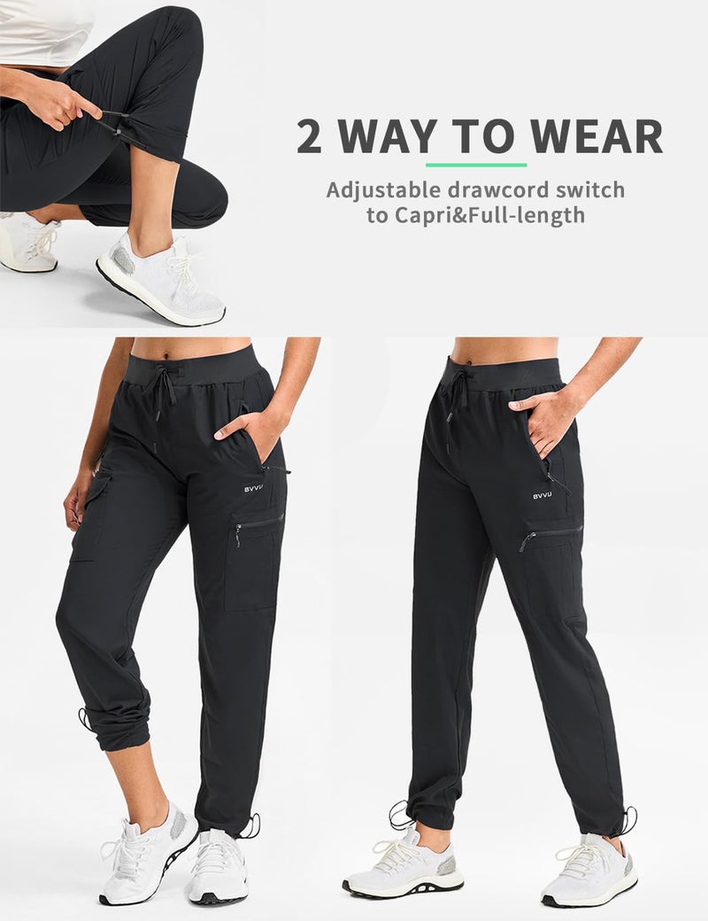 BVVU Women's Hiking Pants Lightweight Quick Dry Travel Outdoor Pants Waterproof Work Cargo Joggers with Zipper Pockets Black - Image 3