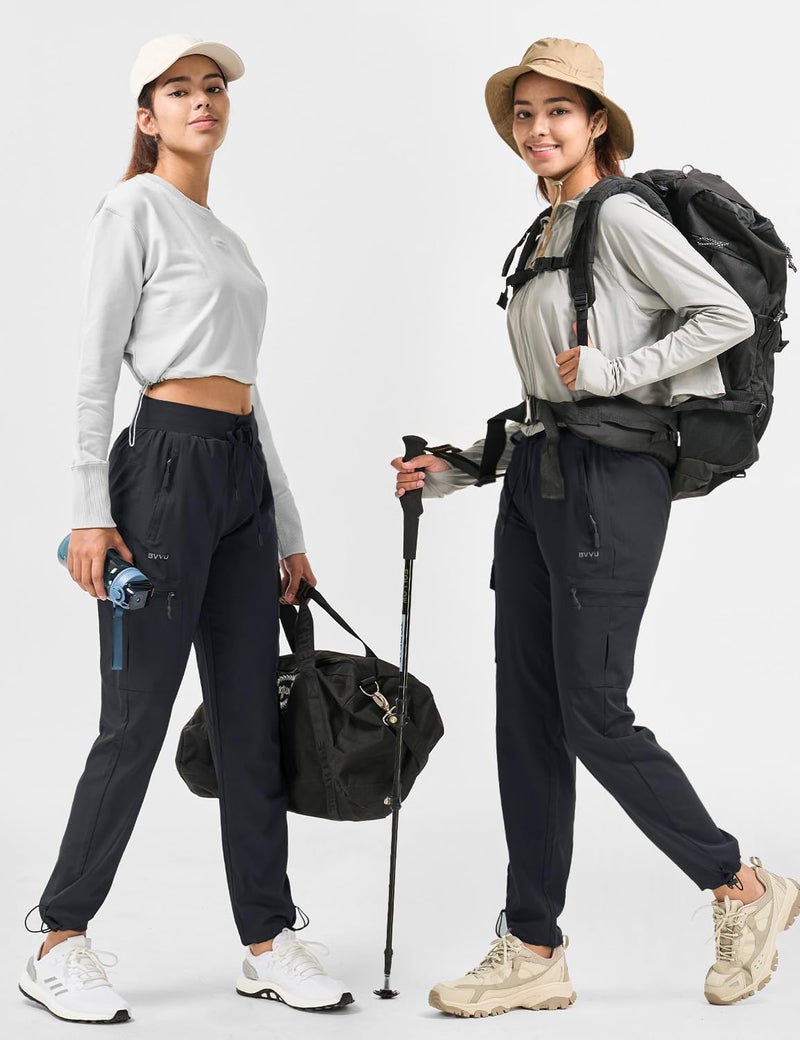 BVVU Women's Hiking Pants Lightweight Quick Dry Travel Outdoor Pants Waterproof Work Cargo Joggers with Zipper Pockets Black - Image 2