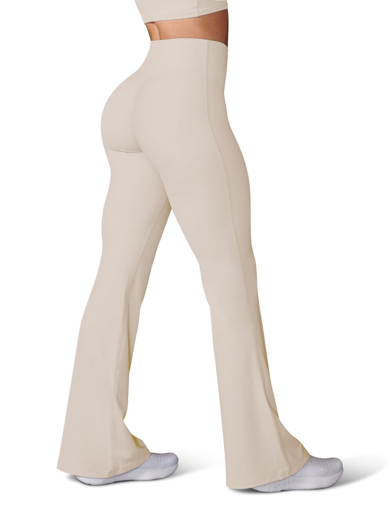 HEGALY Women's Flare Yoga Pants - Crossover Flare Leggings Buttery Soft High Waisted Workout Casual Bootcut Pants Light Khaki - Image 1