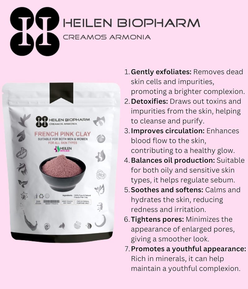 Heilen Biopharm Heilen Biopharm French Pink Clay Powder For Supports Healthy Hydrated Skin  100 g Pack of 1  - Image 2