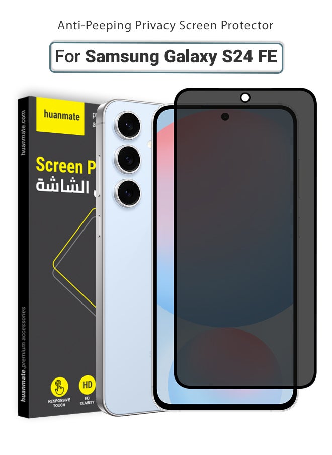 huanmate - Samsung Galaxy S24 FE Privacy Screen Protector – Premium Edge to Edge Anti Spy Privacy Tempered Glass, Oleophobic Coating, Delicate Touch, Anti-Explosion, Smooth Arc Edge, Easy Installation - Image 1