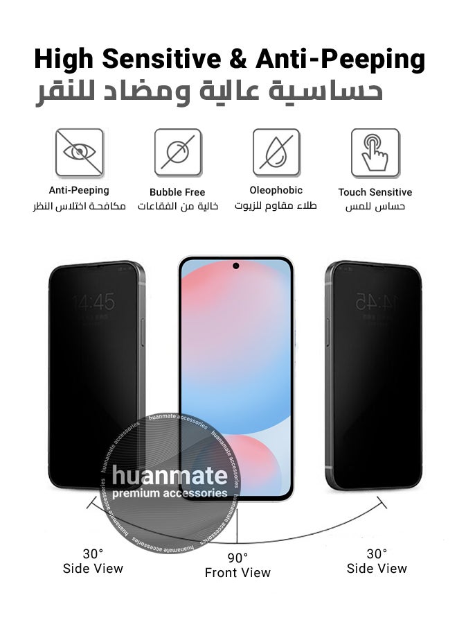 huanmate - Samsung Galaxy S24 FE Privacy Screen Protector – Premium Edge to Edge Anti Spy Privacy Tempered Glass, Oleophobic Coating, Delicate Touch, Anti-Explosion, Smooth Arc Edge, Easy Installation - Image 1