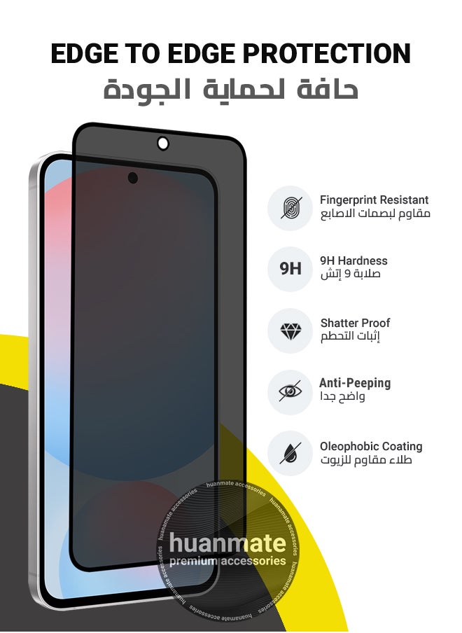 huanmate - Samsung Galaxy S24 FE Privacy Screen Protector – Premium Edge to Edge Anti Spy Privacy Tempered Glass, Oleophobic Coating, Delicate Touch, Anti-Explosion, Smooth Arc Edge, Easy Installation - Image 1