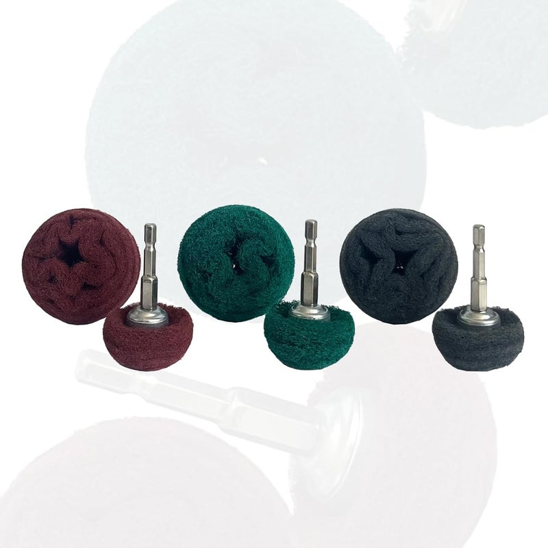 Banmo Abrasive 6PCS Non Woven Abrasive Buffing Polishing Wheel Drill Attachment Set,Scouring Pads Power Scrubber Cleaning Kit, Power-Operated Abrasive Wheels Red Green Gray 1/4” Hex Shank 320# 180# 800# - Image 5
