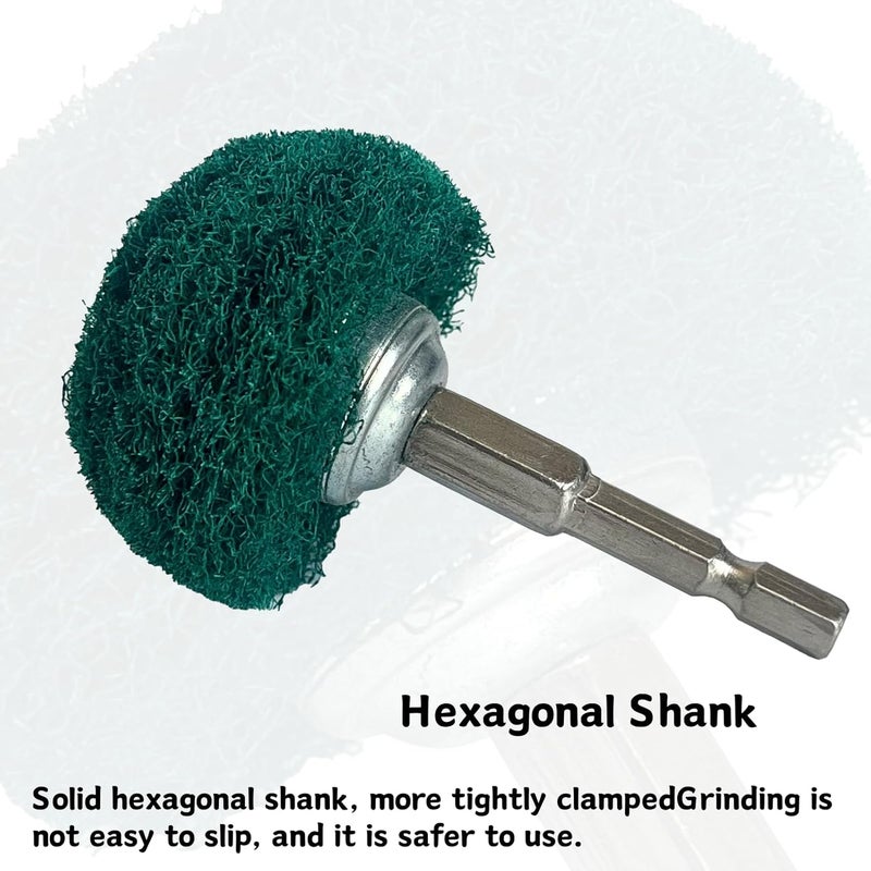 Banmo Abrasive 6PCS Non Woven Abrasive Buffing Polishing Wheel Drill Attachment Set,Scouring Pads Power Scrubber Cleaning Kit, Power-Operated Abrasive Wheels Red Green Gray 1/4” Hex Shank 320# 180# 800# - Image 4