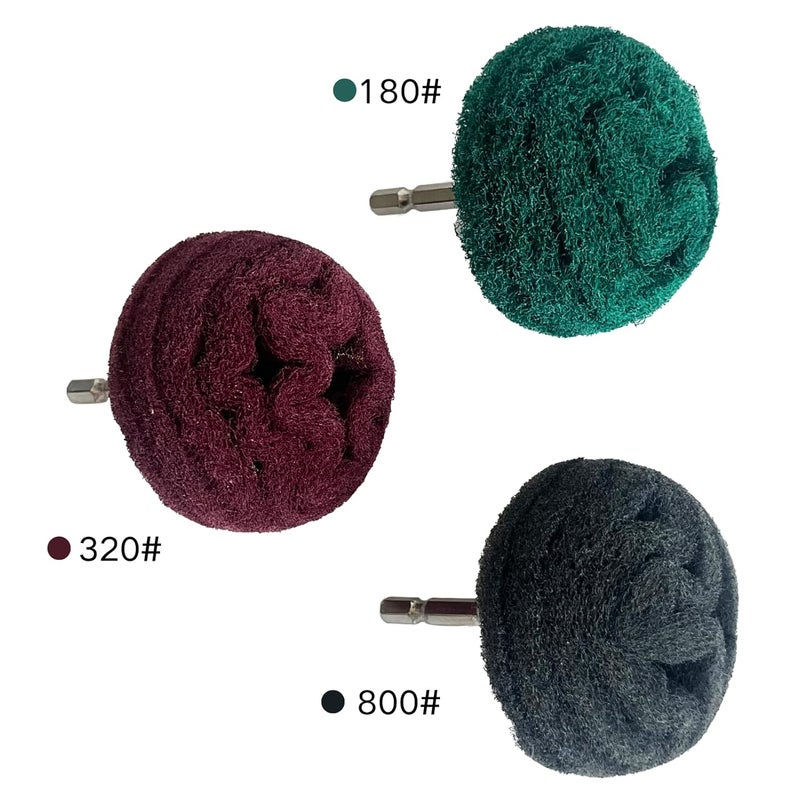 Banmo Abrasive 6PCS Non Woven Abrasive Buffing Polishing Wheel Drill Attachment Set,Scouring Pads Power Scrubber Cleaning Kit, Power-Operated Abrasive Wheels Red Green Gray 1/4” Hex Shank 320# 180# 800# - Image 2