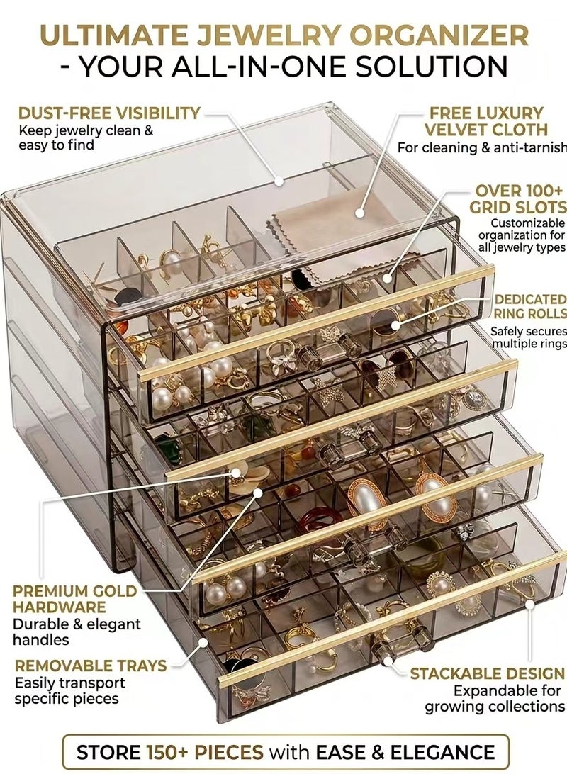 CUBEXELL Jewelry Organizer,Jewelry Organizer Box,Jewelry Storage Display, Earring, Ring, Necklace Organizer, 3 Drawers 72 Compartments - Image 2