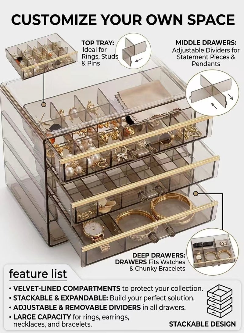 CUBEXELL Jewelry Organizer,Jewelry Organizer Box,Jewelry Storage Display, Earring, Ring, Necklace Organizer, 3 Drawers 72 Compartments - Image 3