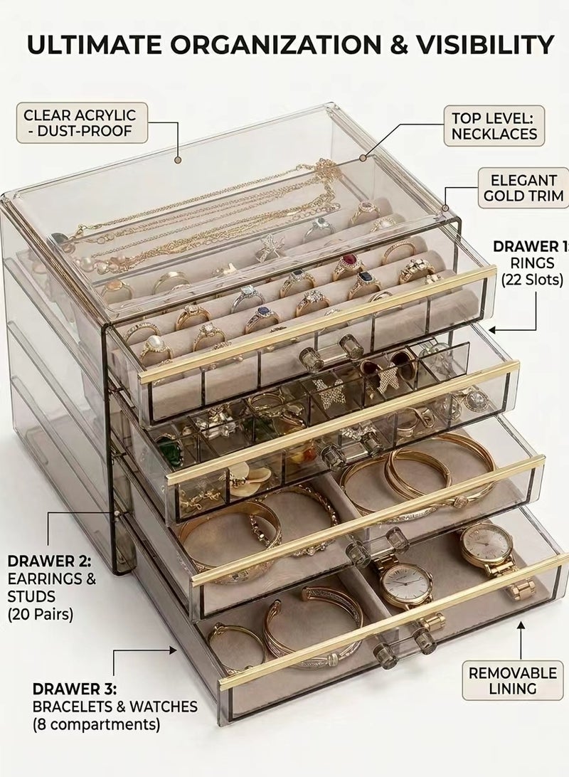 CUBEXELL Jewelry Organizer,Jewelry Organizer Box,Jewelry Storage Display, Earring, Ring, Necklace Organizer, 3 Drawers 72 Compartments - Image 5