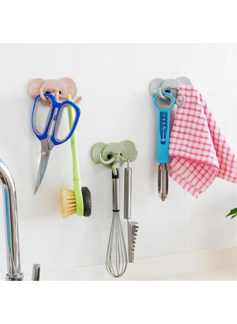 SYOSI 9 pcs Elephant Swivel Adhesive Hooks, Heavy Duty Self-Adhesive Wall Hangers for No-Drill Mounting, Decorative Rotatable Organizer for Towels, Keys, Hats in Kitchen, Bathroom, Living Room,3 Colors * 3 - Image 5