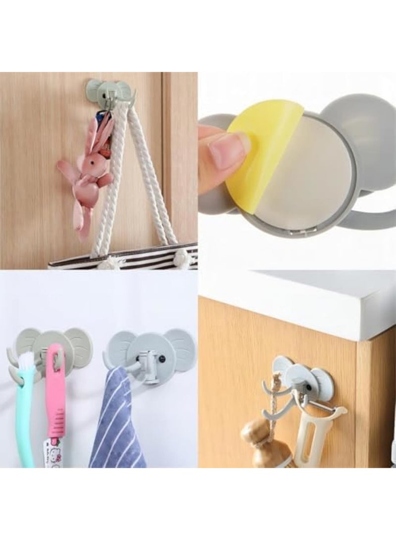 SYOSI 9 pcs Elephant Swivel Adhesive Hooks, Heavy Duty Self-Adhesive Wall Hangers for No-Drill Mounting, Decorative Rotatable Organizer for Towels, Keys, Hats in Kitchen, Bathroom, Living Room,3 Colors * 3 - Image 2