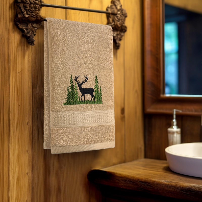 FuWeave 3 Pcs Farmhouse Cabin Bear Hand Towels Forest Moose Deer Embroidered Rustic Decorative Bathroom Towels for Bathroom Kitchen Decor, 100% Cotton, 13.3 x 29.5'' - Image 5