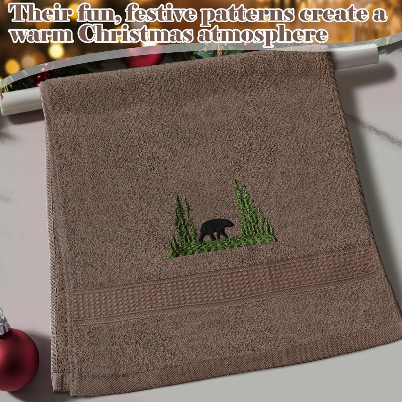 FuWeave 3 Pcs Farmhouse Cabin Bear Hand Towels Forest Moose Deer Embroidered Rustic Decorative Bathroom Towels for Bathroom Kitchen Decor, 100% Cotton, 13.3 x 29.5'' - Image 3