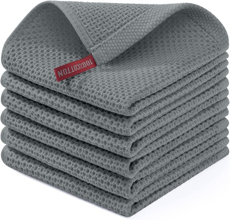 Homaxy 100% Cotton Waffle Weave Kitchen Dish Cloths, Ultra Soft Absorbent Quick Drying Dish Towels, 12 x 12 Inches, 6-Pack, Grey - Image 1